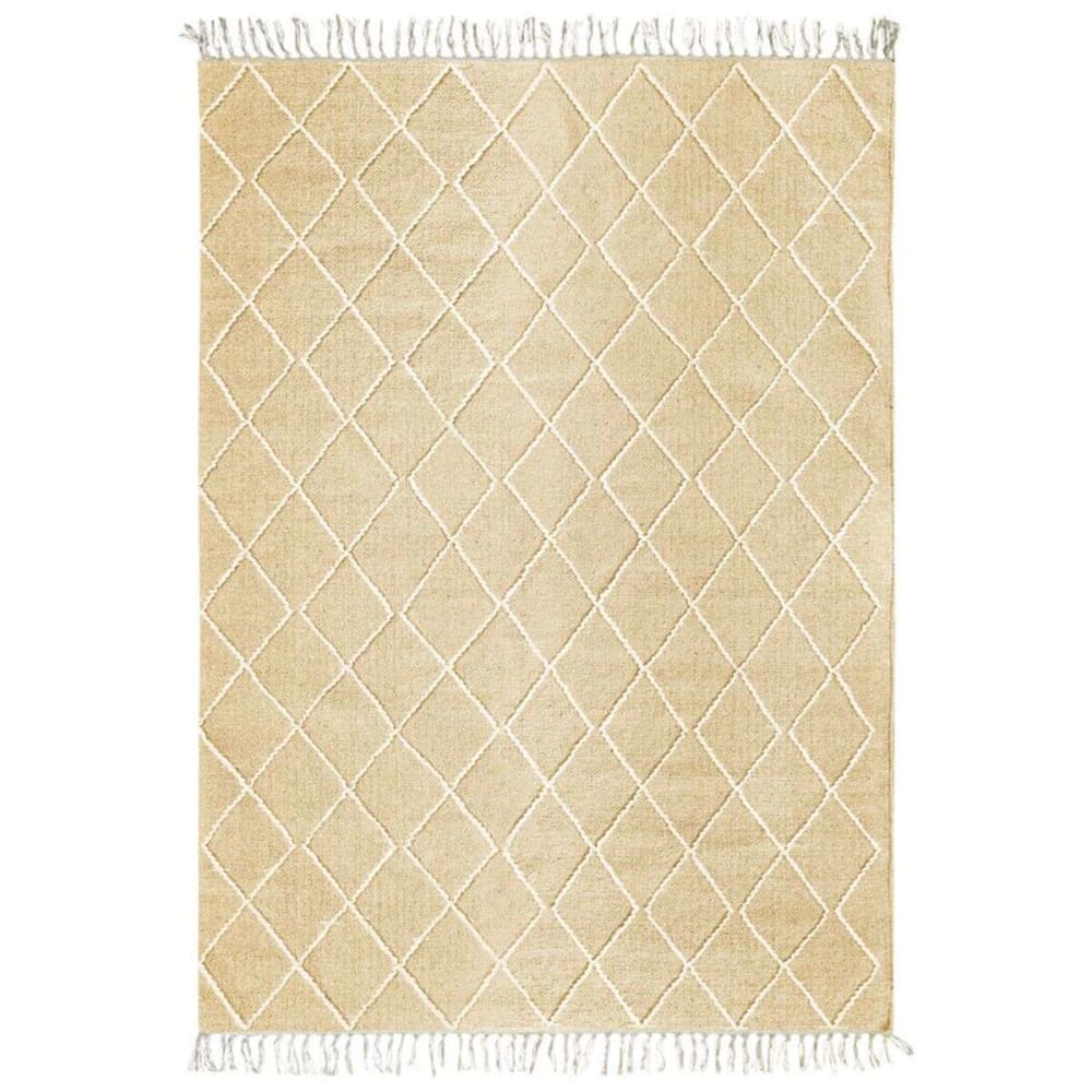 Tapis coton motif croisillons en laine épaisse naturel 120x170 - Maisons du Monde