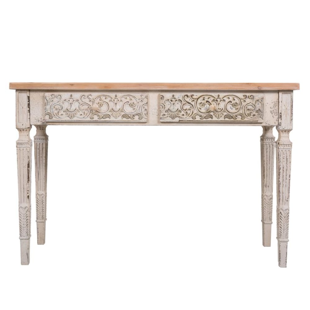 Recibidor-consola de madera blanco y natrual de 2 cajones 120x40x78 - Maisons du Monde