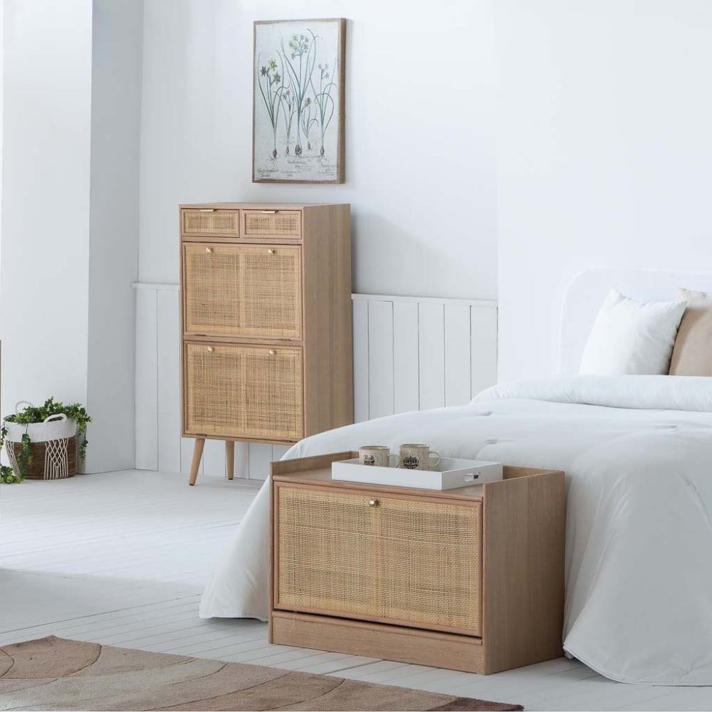 Sitzbank Schuhregal aus MDF und Gitter, braun, 80x38x53 - Maisons