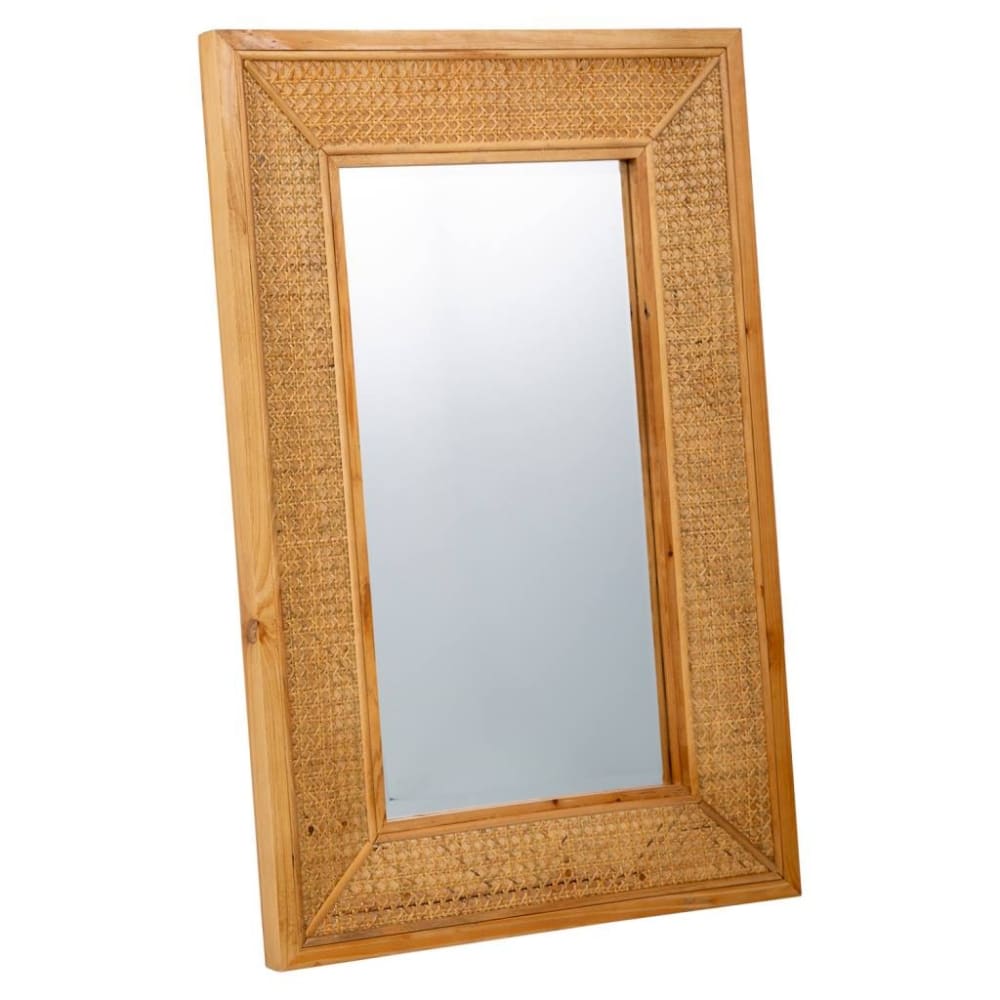 Espejo de pared de madera y rejilla marrón 60x04x90h cm