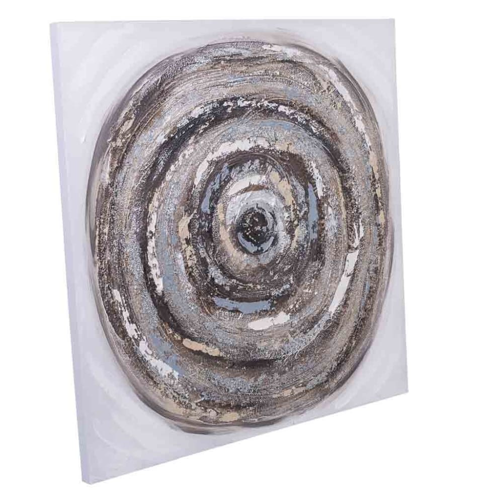 Cuadro con relieve pintado a mano blanco y gris 80x80x3h cm