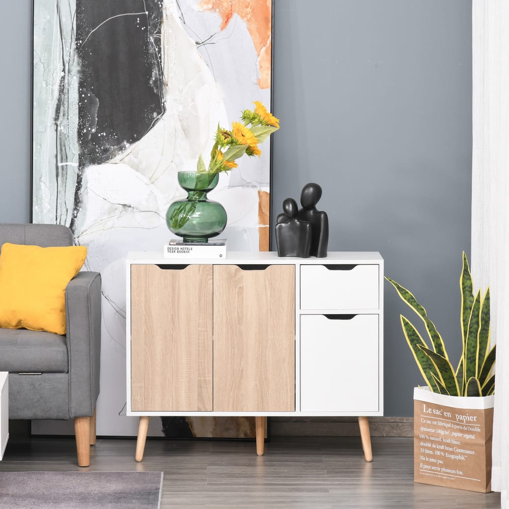 Aparador 90x30x72 cm blanco y madera natural - Maisons du Monde