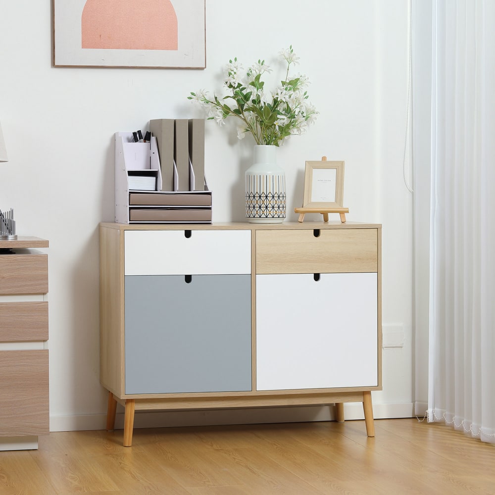 Aparador auxiliar 100x40x79.5 cm blanco, gris, natural - Maisons du Monde