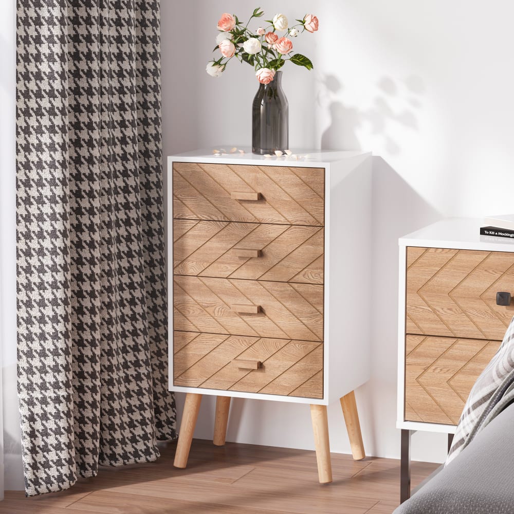 Mesita de noche 40x30x75cm blanco y madera - Maisons du Monde
