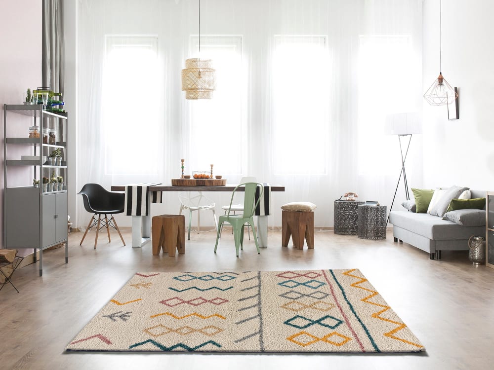 Tappeto geometrico beige/multicolore 133x190 cm - Modello Contemporaneo - Beige - Öko-Tex Zertifikat - PP - Polipropilene