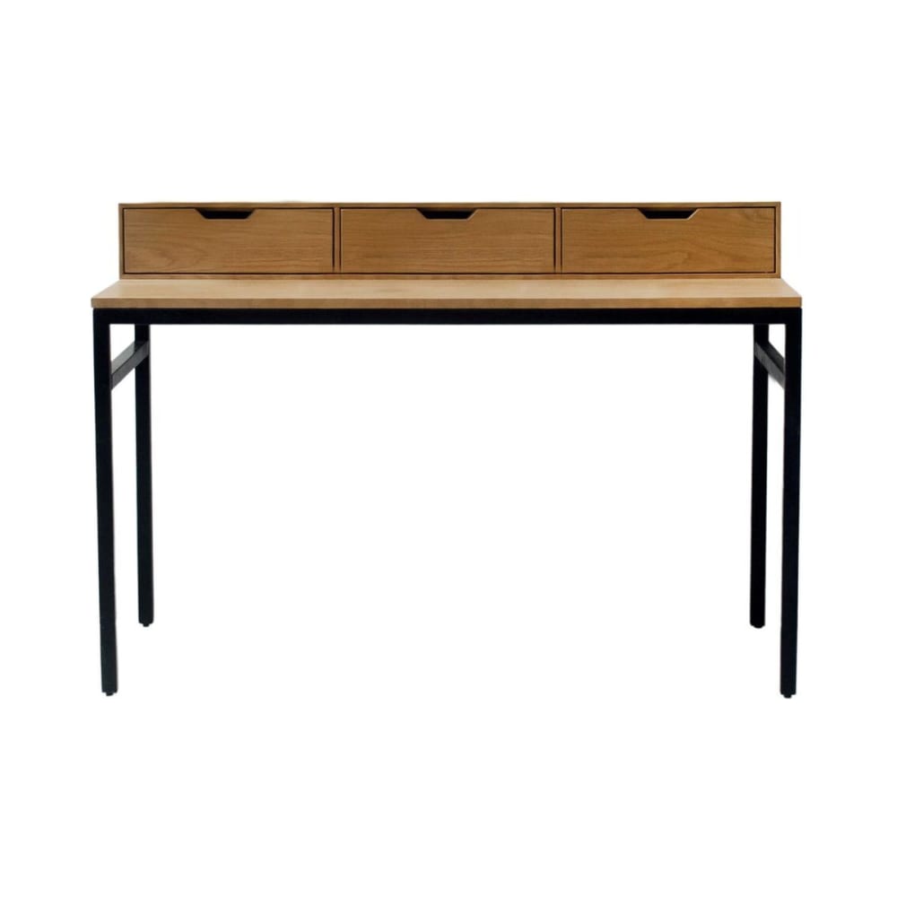 Decoclico Bureau en plaqué chêne et pieds métal noir Marron Bois - 130x89x60cm