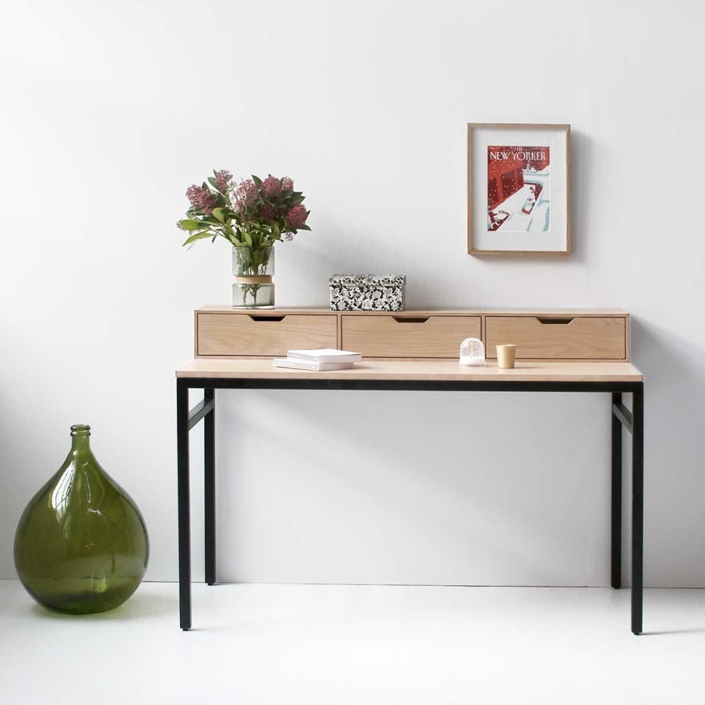 Escritorio de madera de roble y patas de metal negro - Maisons du Monde
