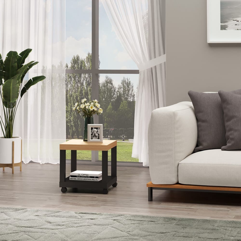 Mesa lateral 40x40x40 cm negro y natural - Maisons du Monde