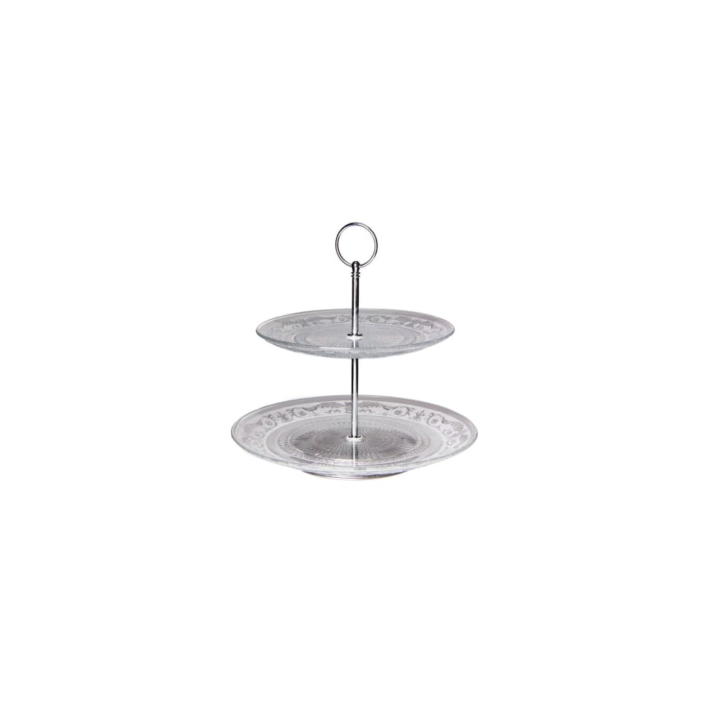 Plat de présentation fruits ou gâteaux à 2 étages en verre 20x25x25cm