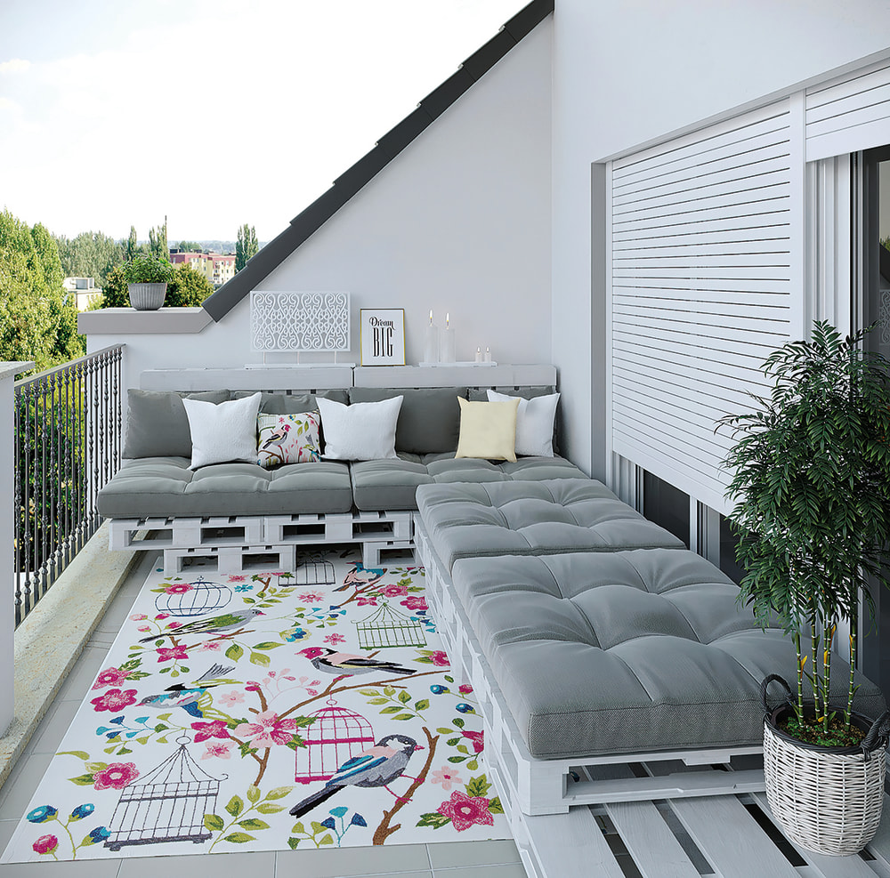 Tapis d'extérieur outdoor en polyester Blanc multicolore 120x180 cm