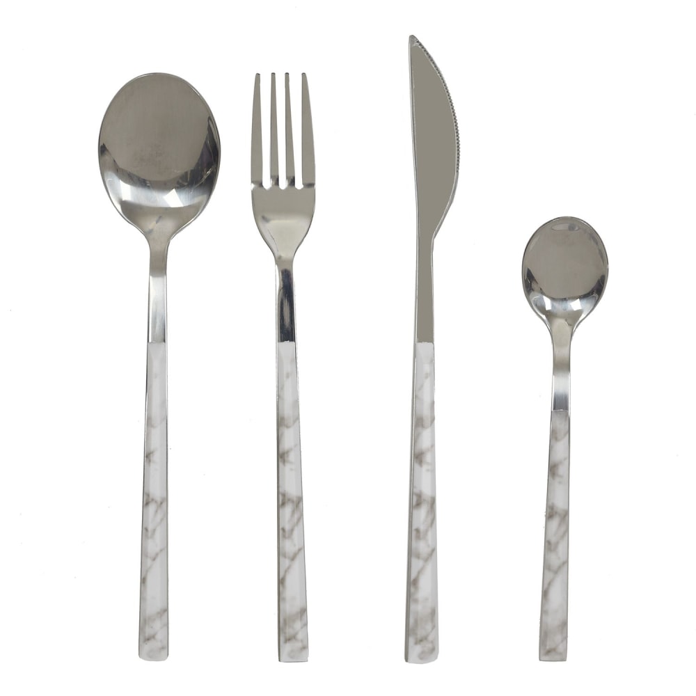 Ménagère 16 pièces effet marbre blanc et noir