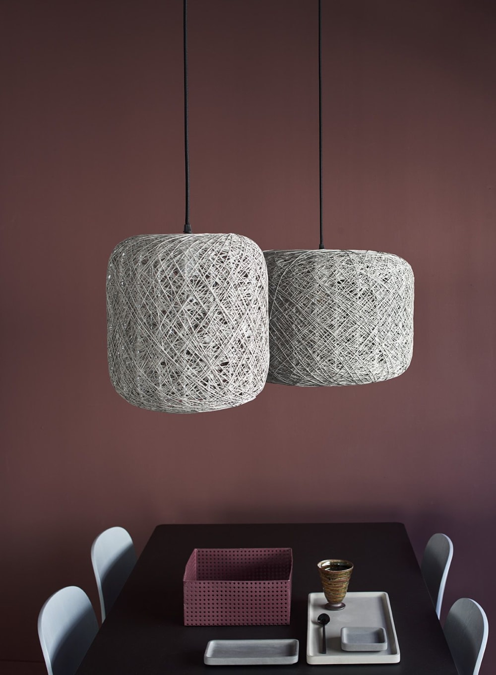 Suspension Large en papier filé et fil métallique gris