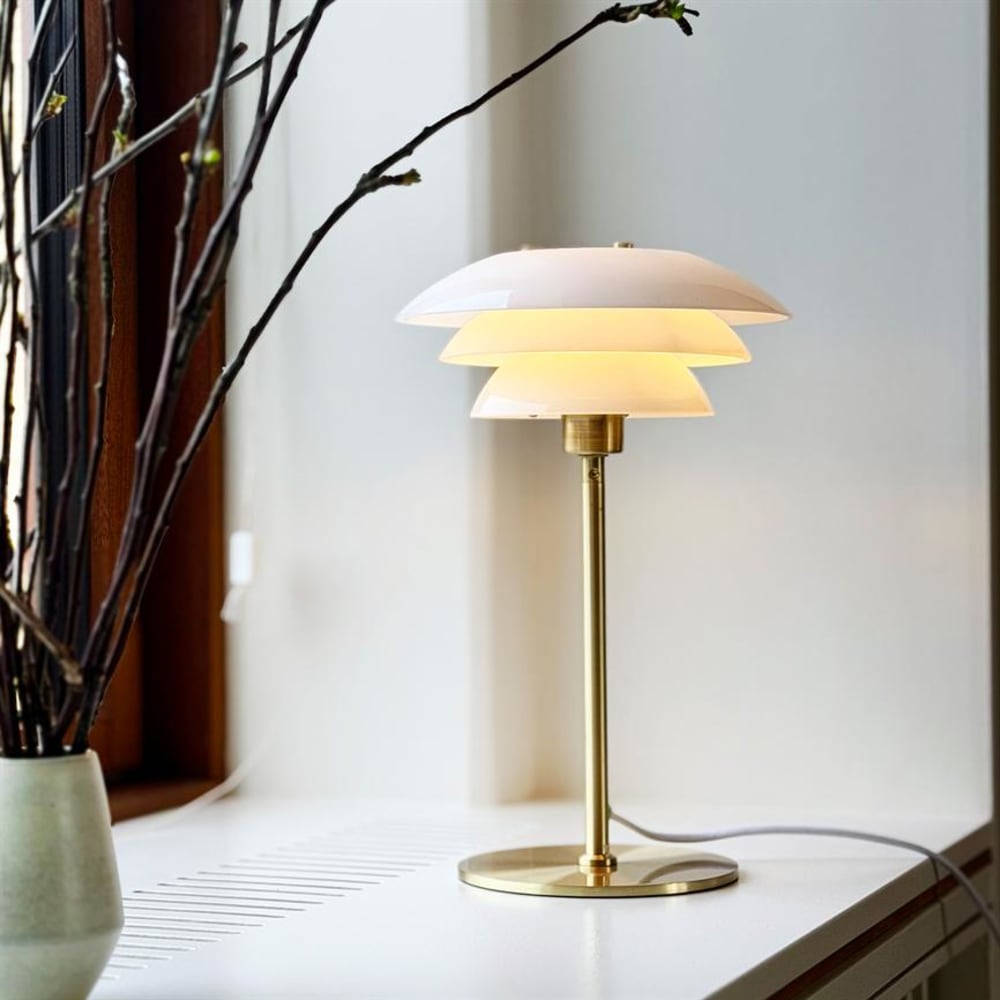 Dyberg Larsen Tischleuchte aus Glas h 30 cm d 20 cm, messing style modern Gold Glas