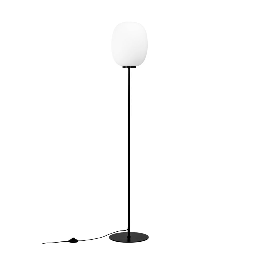 Lampadaire en verre et métal noir mat