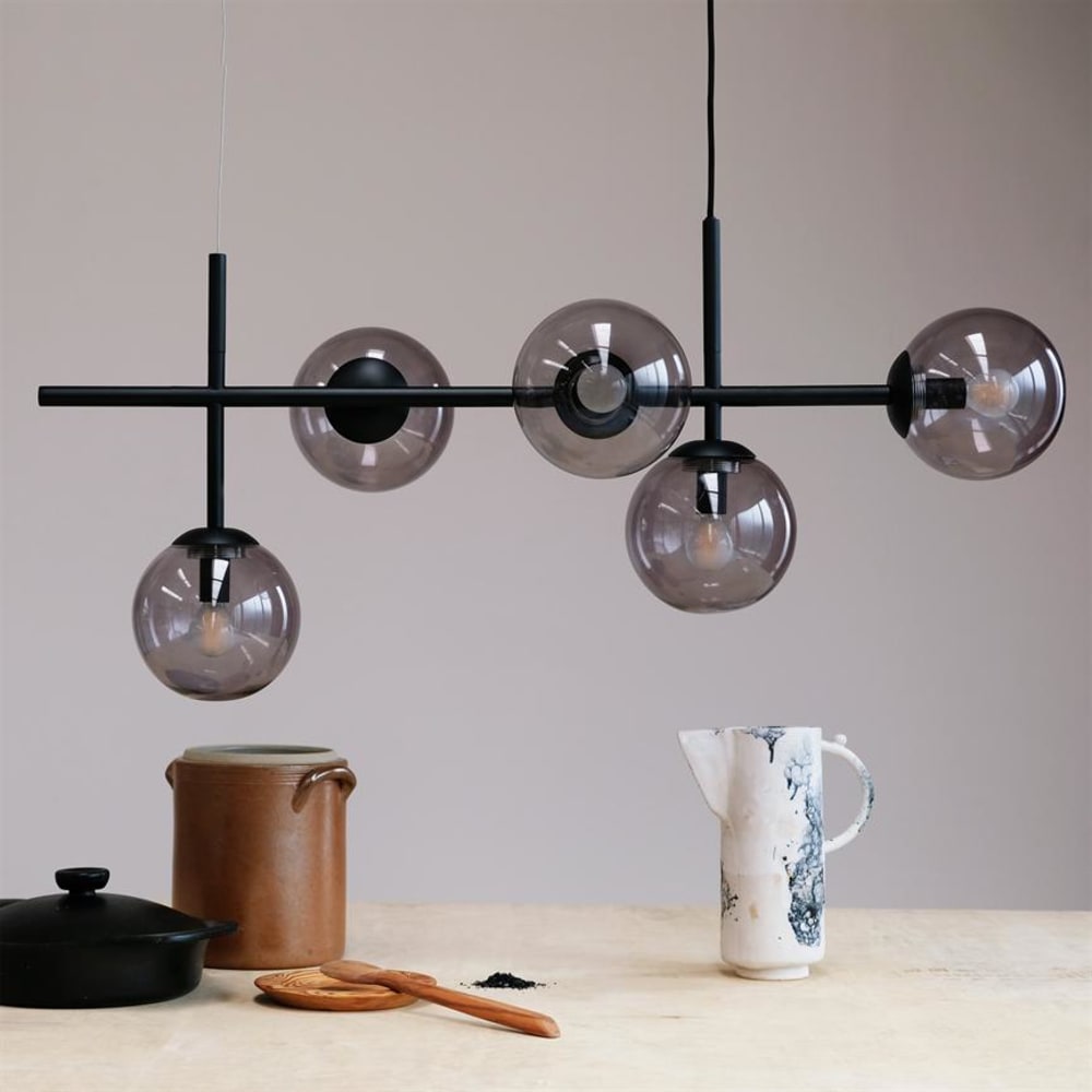 Dyberg Larsen Pendelleuchte aus Rauchglas und Metall h 39 cm d 93 cm, schwarz style modern - -