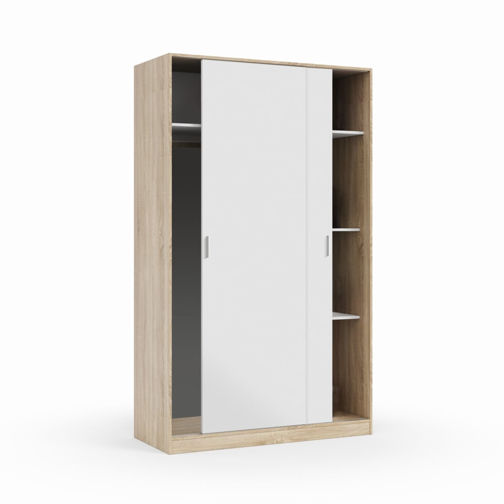 Armoire 2 portes coulissantes L120 x H200cm - Blanc / Bois