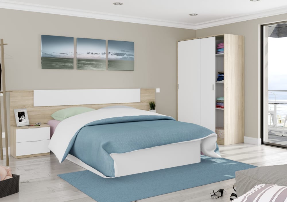 Armoire 2 portes coulissantes l120 x h200cm - blanc / bois