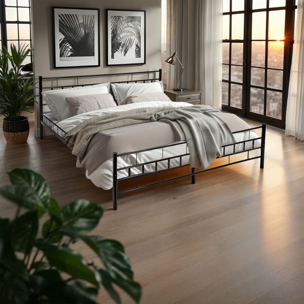 Lit design moderne en acier avec sommier 180 x 200 cm noir