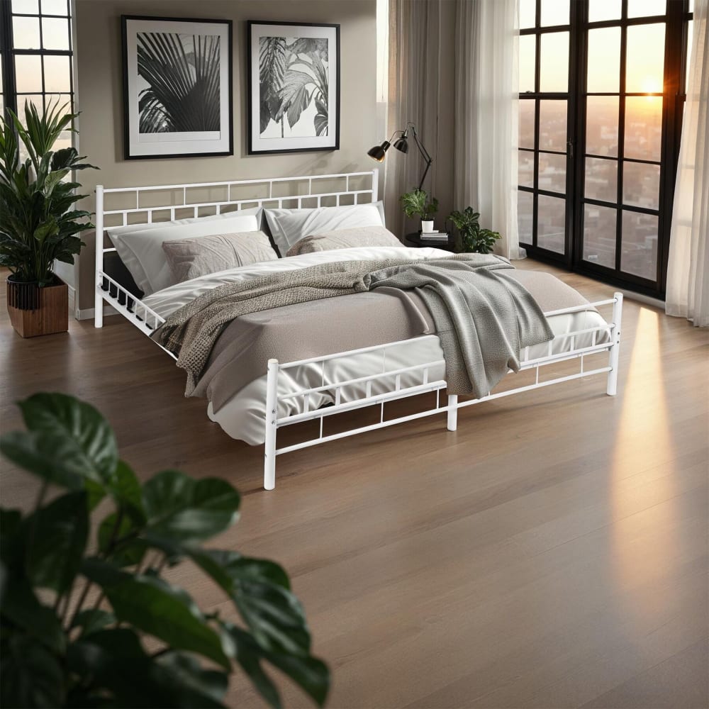 Lit design moderne en acier avec sommier 140 x 200 cm blanc