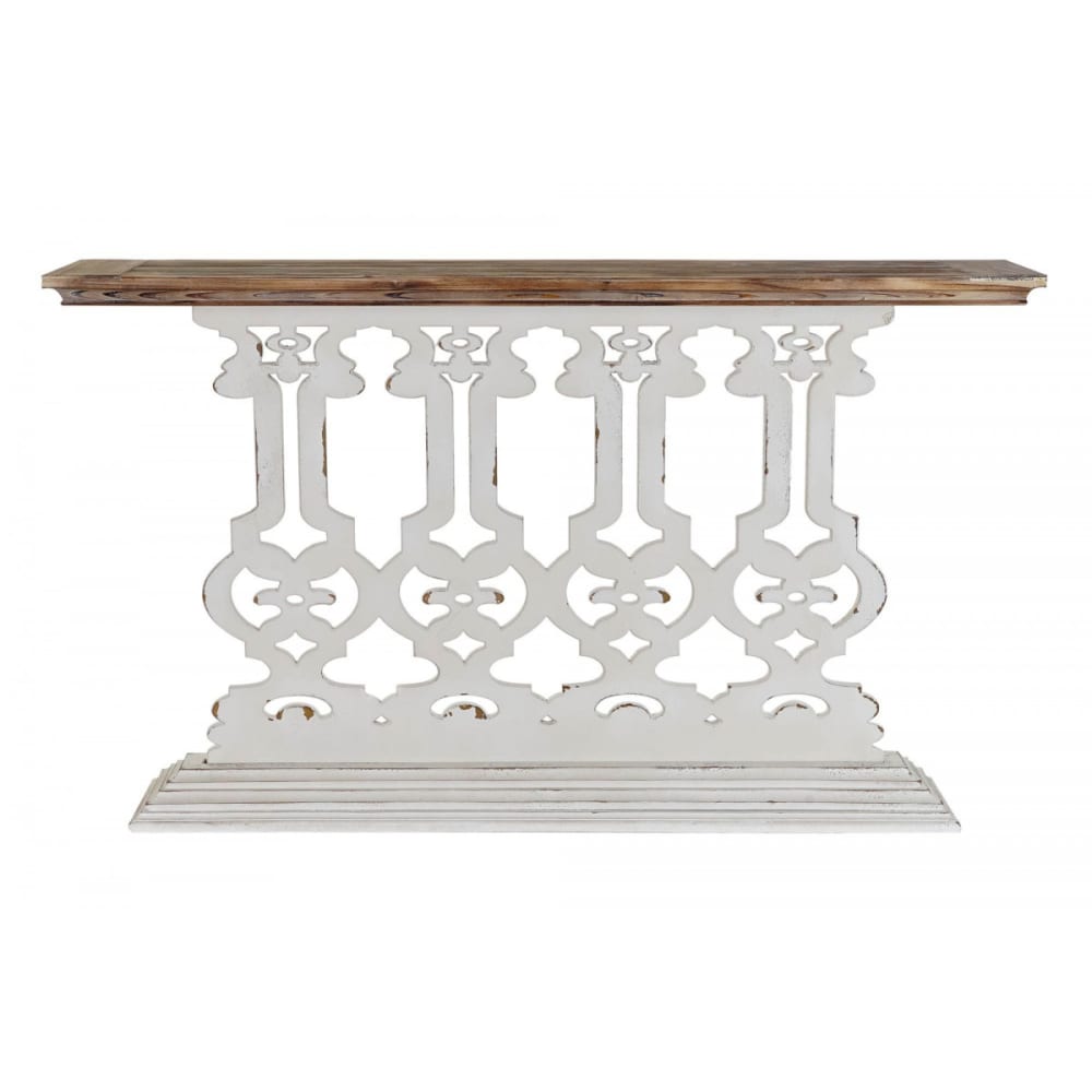 Wadiga Console classique en bois blanc et plateau bois - 142x30x83cm Blanc Bois - 142x83x30cm