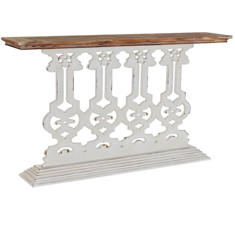 Console classique en bois blanc et plateau bois - 142x30x83cm - Maisons du Monde