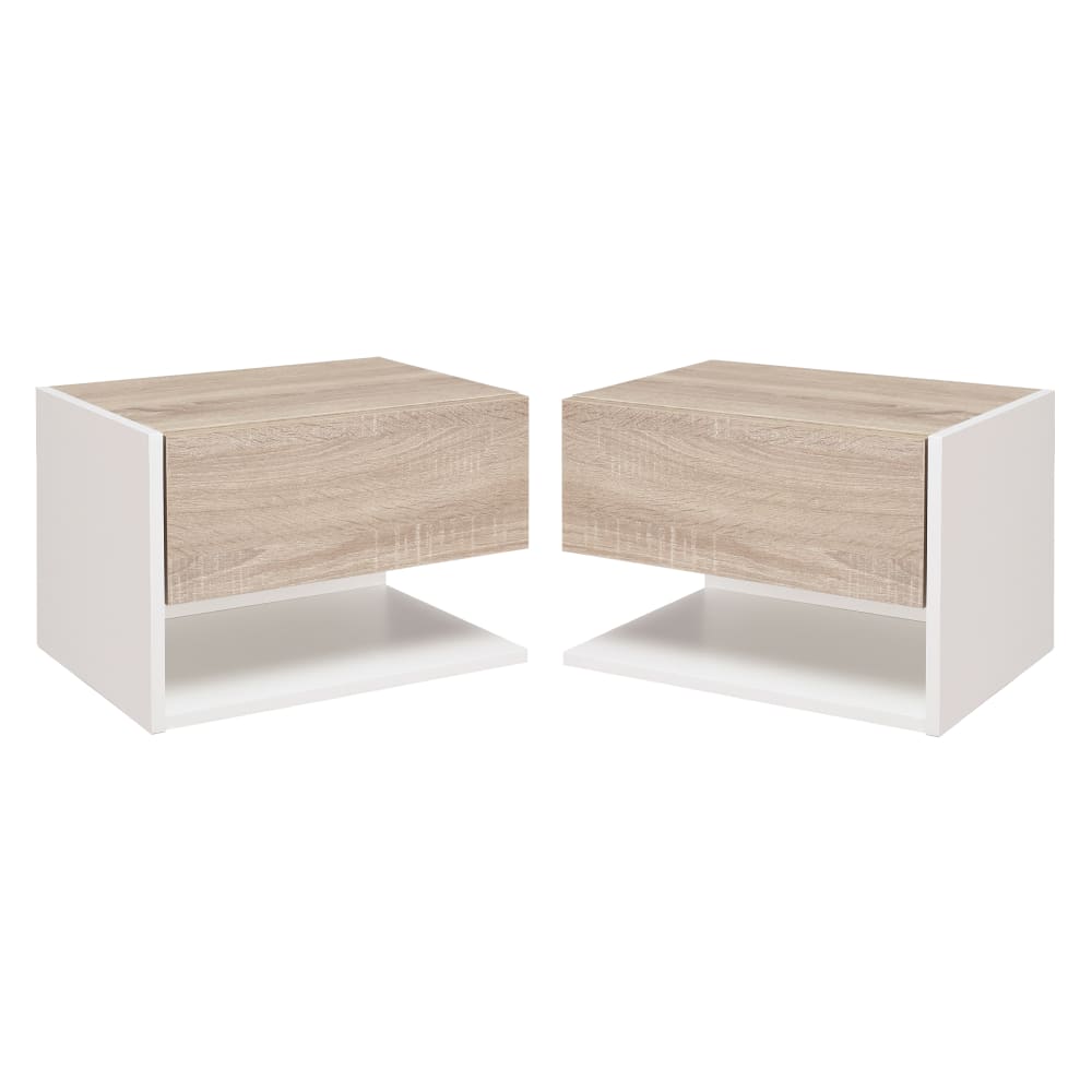 Set 2 mesitas noche 46x30x30 cm roble y blanco