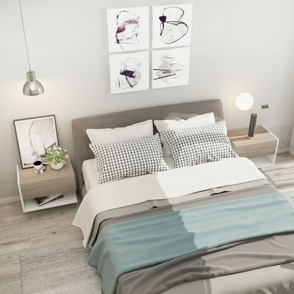 Set 2 mesitas noche 46x30x30 cm roble y blanco - Maisons du Monde