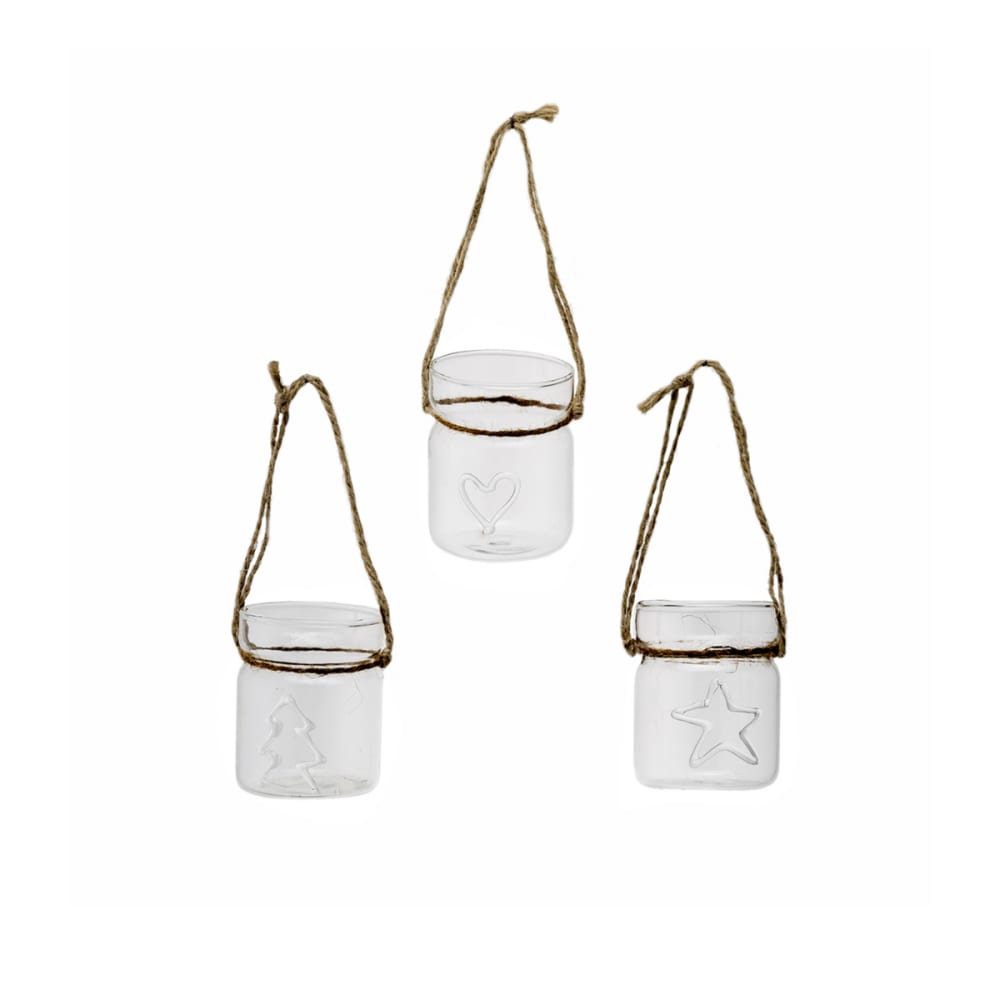 Lote de 3 portavelas decorativos colgantes de cristal transparente h6