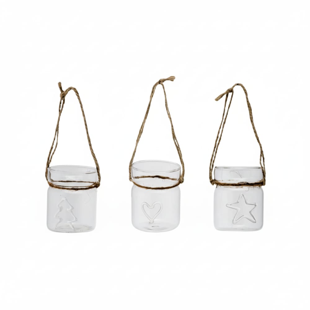 Set de 3 vases de noël décoratifs à suspendre en verre transparent H7