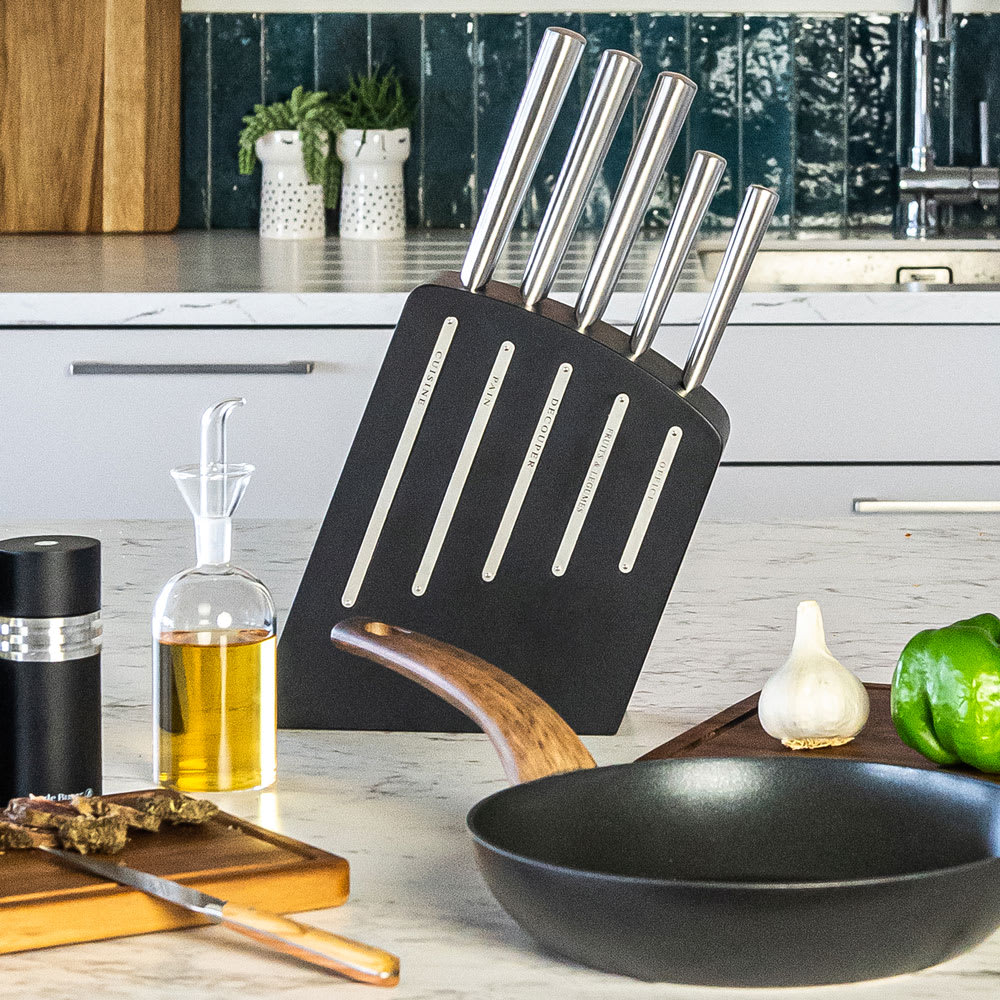 Bloc de 5 couteaux kimono noir argent / métallique en acier - Maisons du Monde