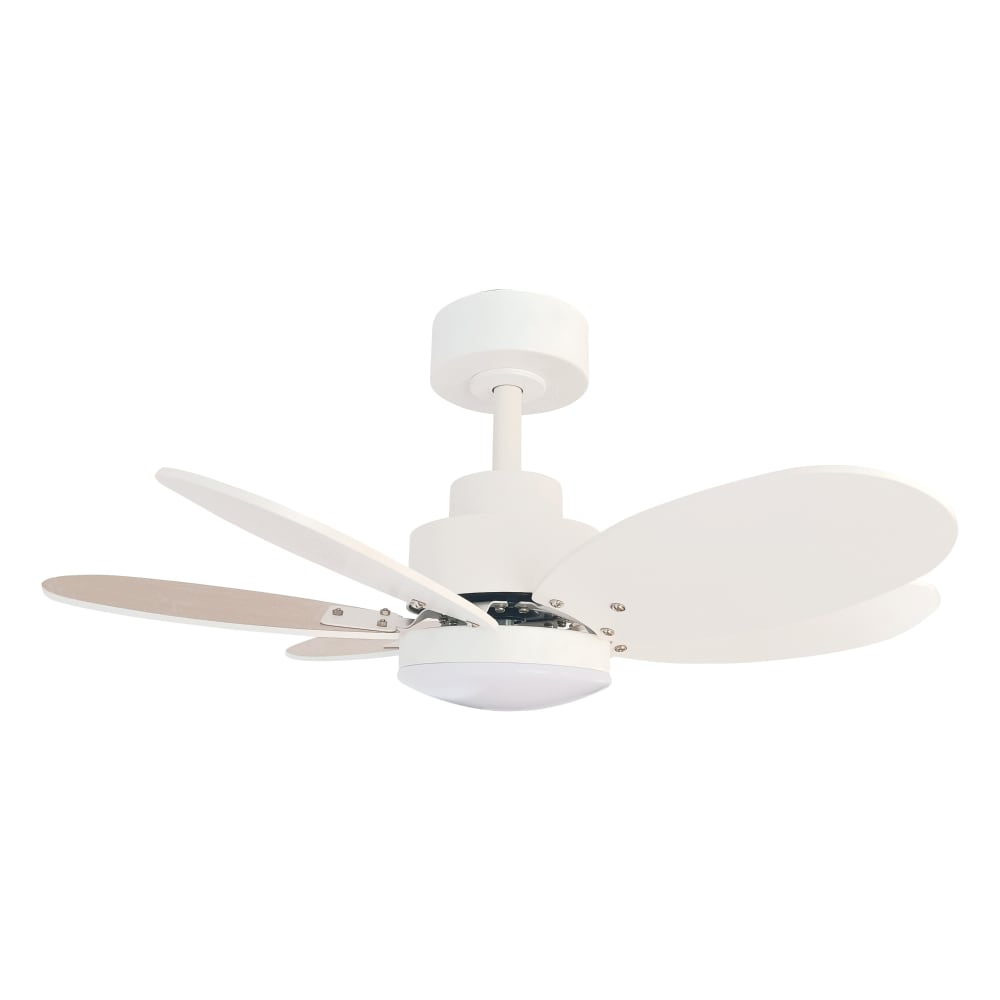 Ventilador de techo blanco madera palas reversibles LED DC Ø75 cm