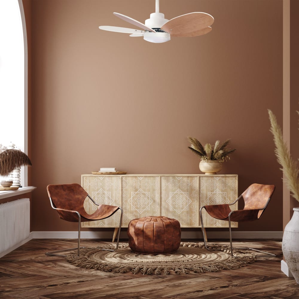 Ventilador de techo blanco madera palas reversibles LED DC Ø75 cm - Maisons du Monde
