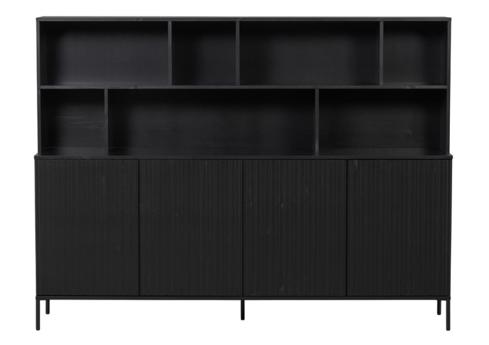 WOOOD Schwarzes Holzregal aus Kiefernfurnier mit Stauraum style vintage Schwarz Holz