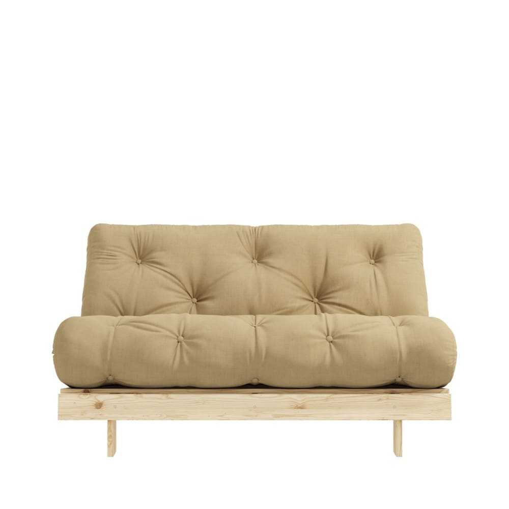 Canapé convertible en bois et tissu 2 places - Blé