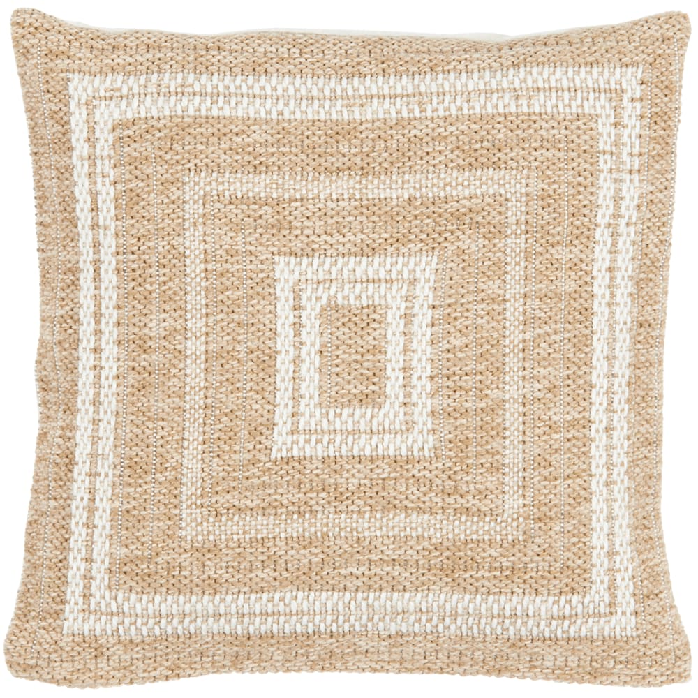 Housse de coussin aspect jute motif carré blanc 50x50