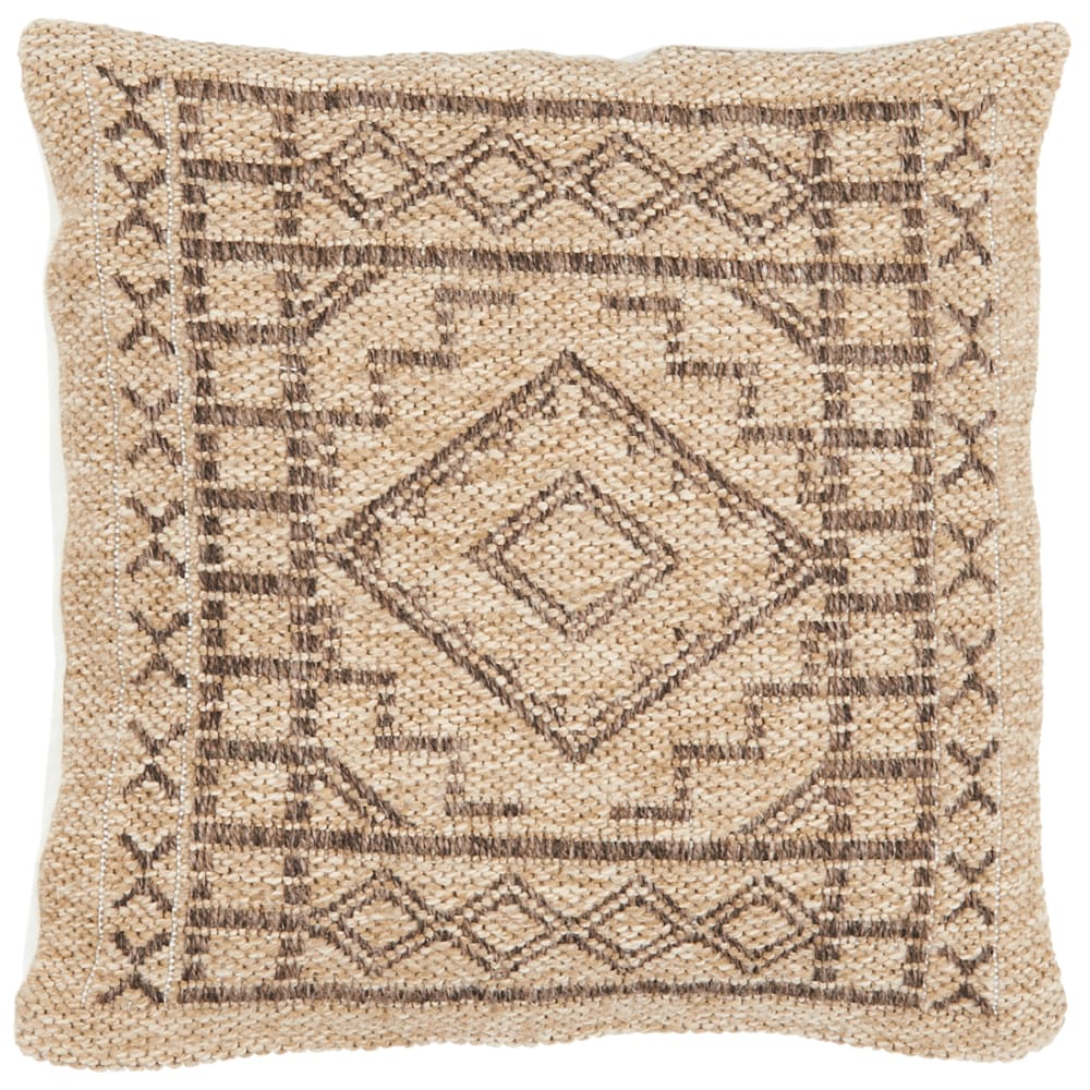 Housse de coussin aztèque marron aspect jute 50x50