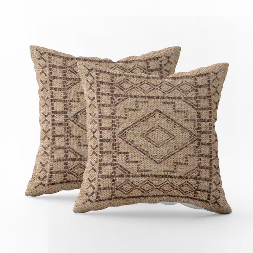 Lot de 2 Housse de coussins aztèque marron aspect jute 50x50