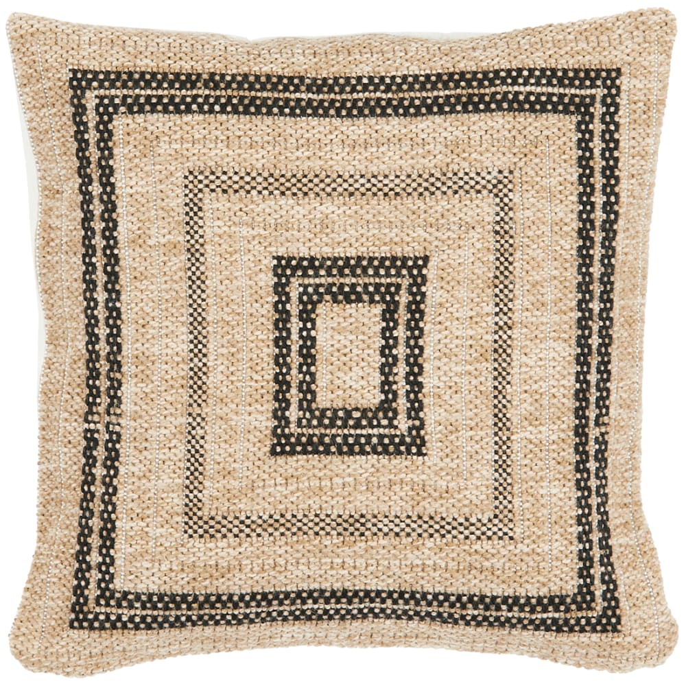 Housse de coussin aspect jute motif carré noir 50x50