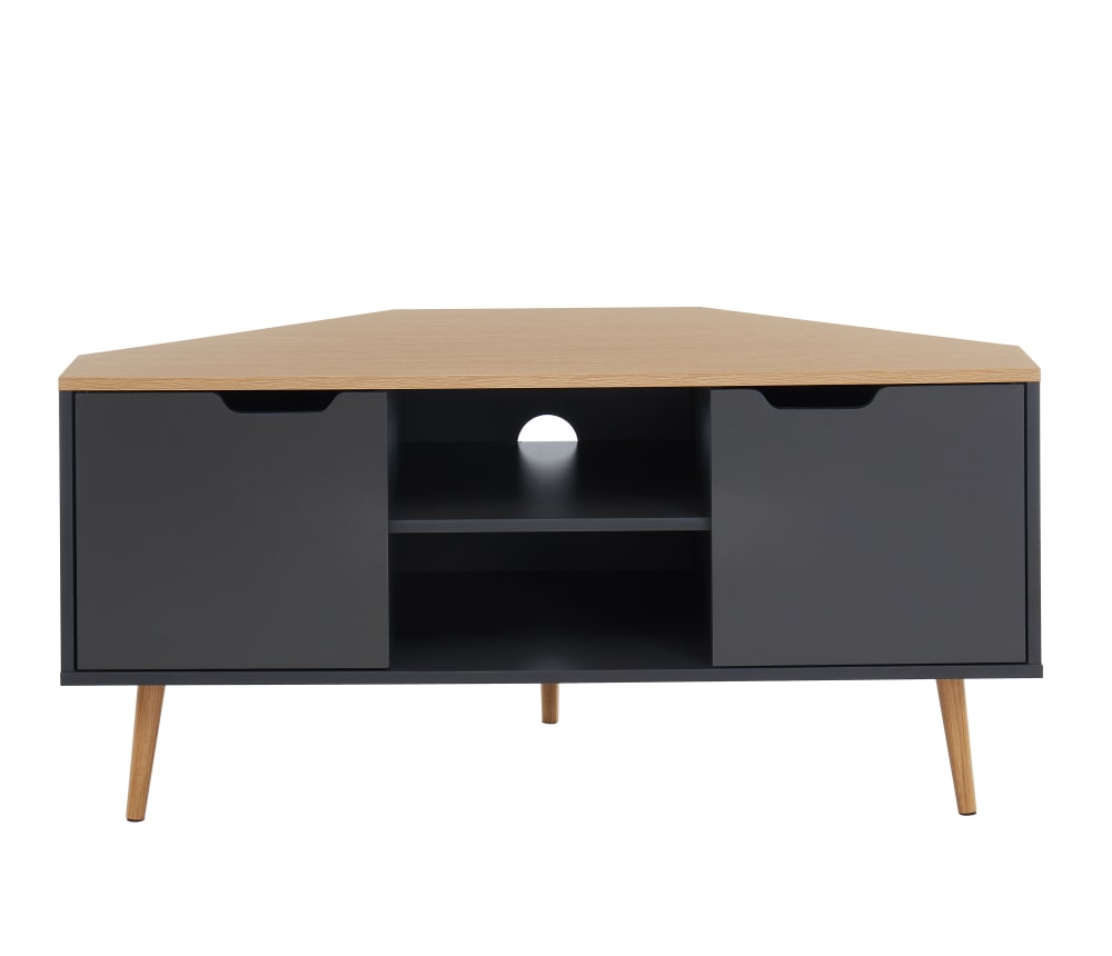 Meuble tv d'angle gris et effet chêne 2 portes 115cm noir et bois - Maisons du Monde
