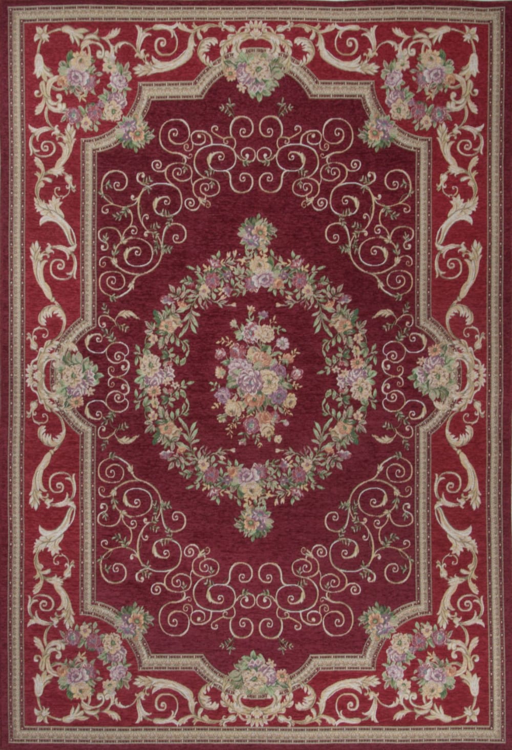 Tapis aubusson floral tissé plat - Rouge 70x120 cm