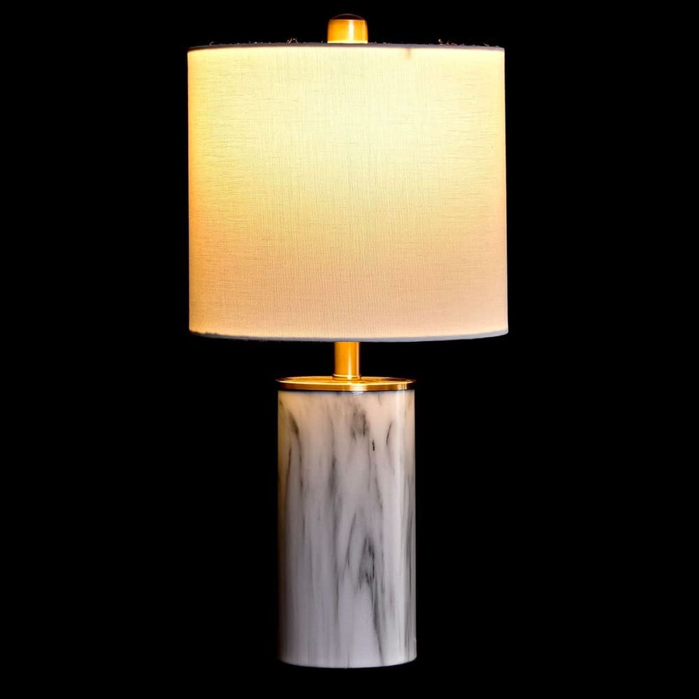 Lampe ronde et abat-jour blanc - 23x23x47cm - Maisons du Monde