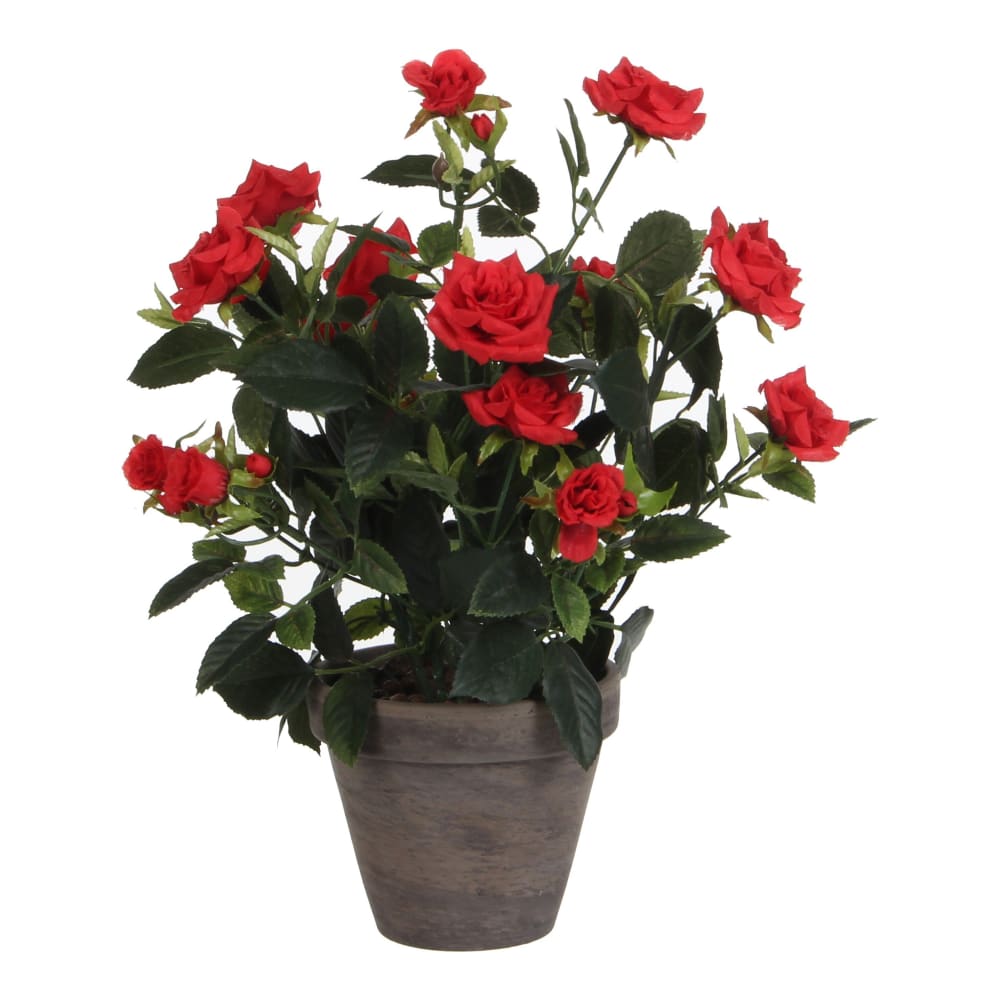 Rosier rouge pvc dans pot gris d11.5cm-h33xd25cm E3-83242