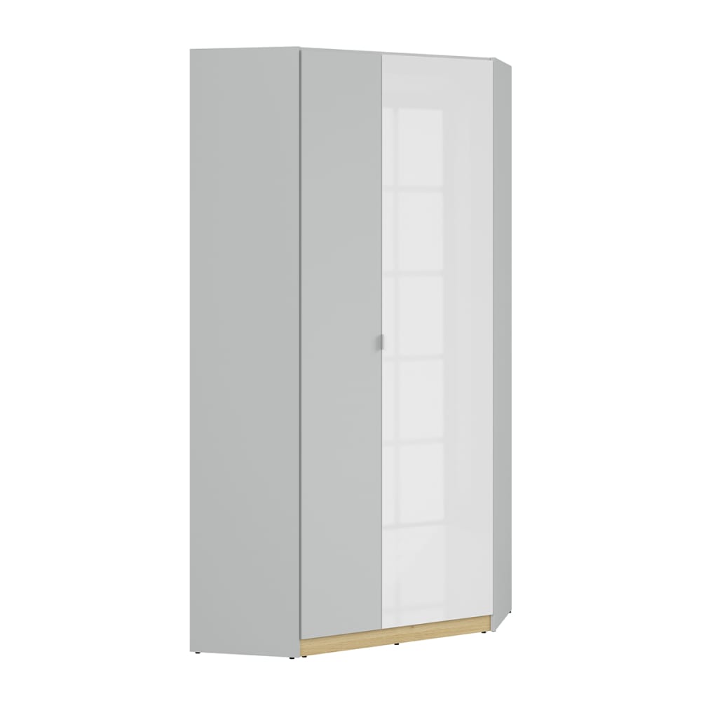 Armoire d'angle 2 portes stratifiés gris et blanc