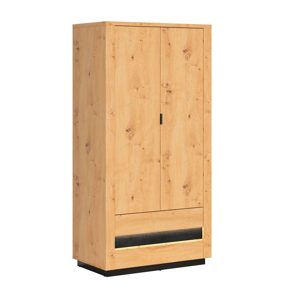 Petits meubles Schrank 2 Türen 2 Schubladen mit LED Melaminbeschichtete Platten Holz Braun Spanplatte