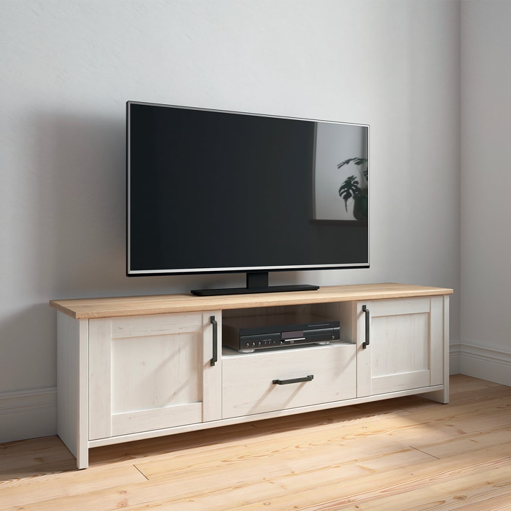 Meuble tv 2 portes 1 tiroir 160 cm panneaux mélaminés blanc - Maisons du Monde