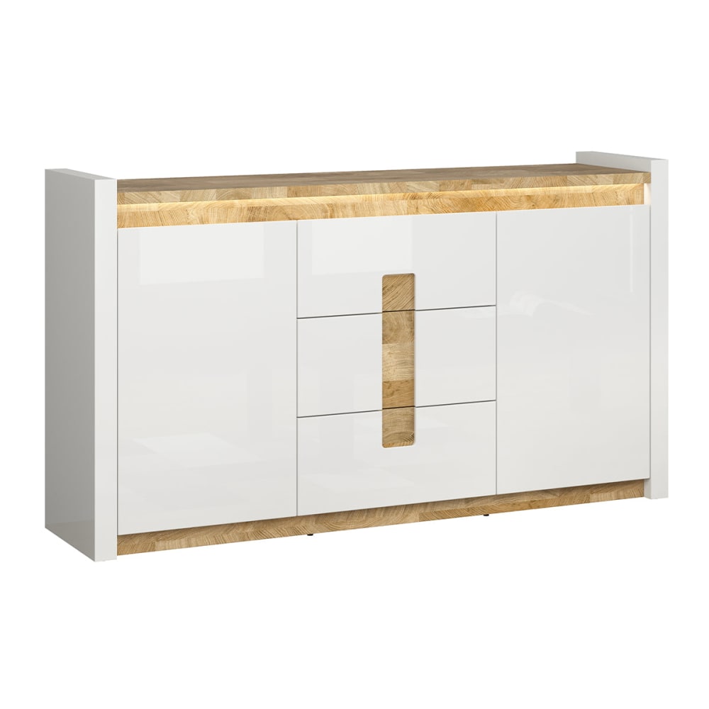 Buffet 2 portes 3 tiroirs avec led panneaux mdf blanc Buffet 2 portes 3 tiroirs avec led panneaux mdf blanc