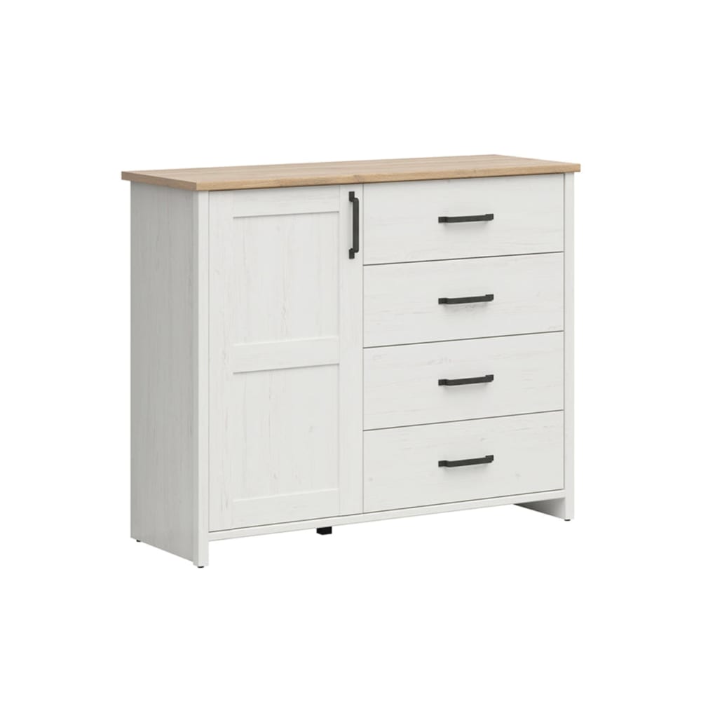 Petits meubles Buffet 1 porte 4 tiroirs panneaux mélaminés blanc Blanc Panneau De Particules - 102x99x43cm