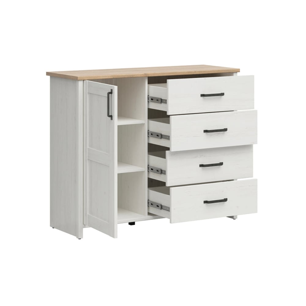 Buffet 1 porte 4 tiroirs panneaux mélaminés blanc - Maisons du Monde