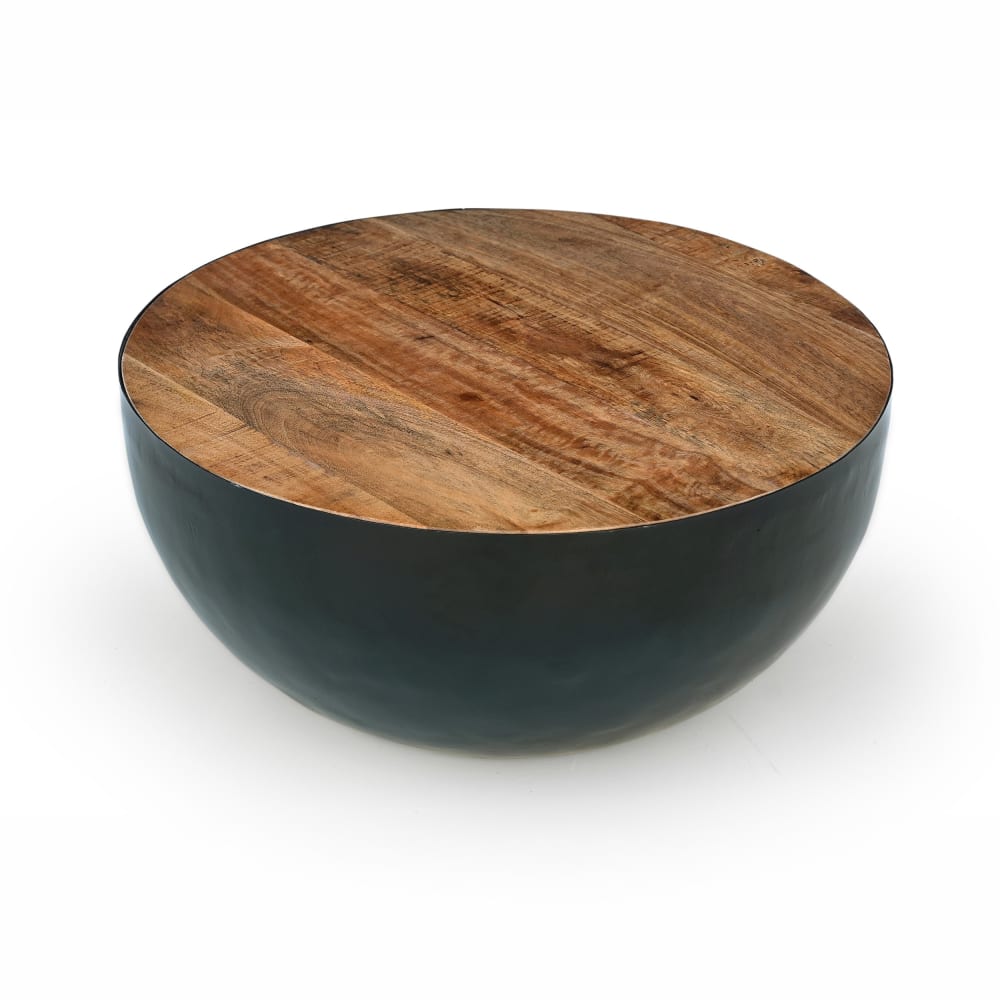 Mesa de centro redonda de 70cm en madera maciza y metal