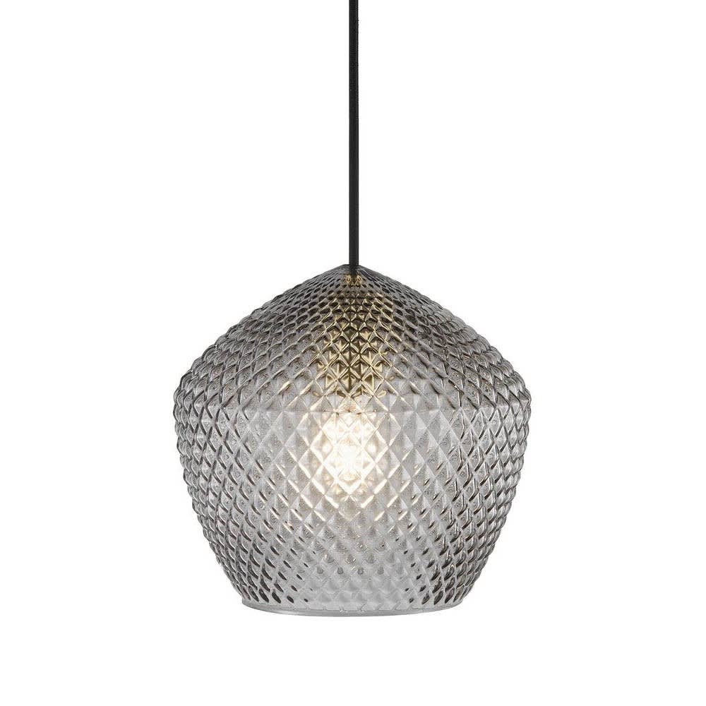 Lámpara de techo colgante negro y acabado fumé con cristal en relieve